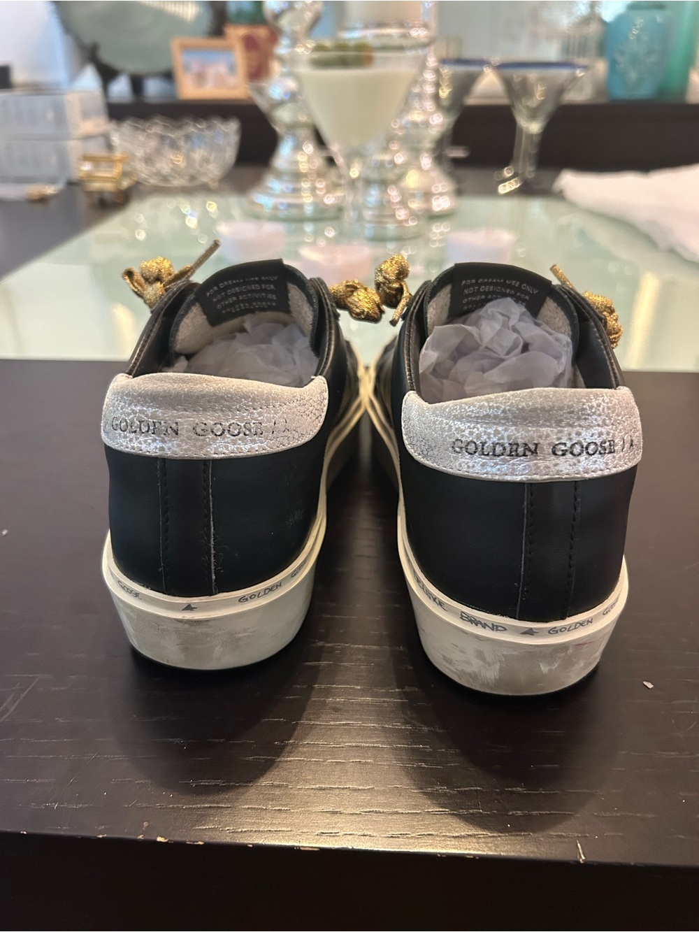 Golden Goose Black Leather Sneakers with Silver Star & gold laces - Picture 4 of 16